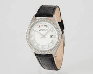Vendoux watch stainless steel case leather strap swarovski LS13360 3 atm - Picture 1 of 5