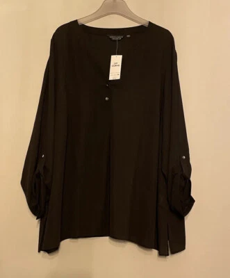 Dorothy Perkins relaxed fit tab sleeve v-neck blouse black polyester 24 RRP£22