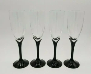 Vintage Glass Champagne Flute Black Tulip Petal Stem 6 oz - Picture 1 of 10