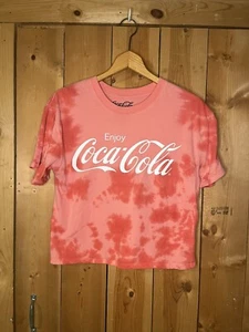 Enjoy Coca Cola Women's Red Tie Dye Crop Top T Shirt Size Large C7 - Picture 1 of 4