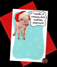 CHRISTMAS Pig Santa Hat - HUMOROUS - Greeting Card - NEW w/ Tracking