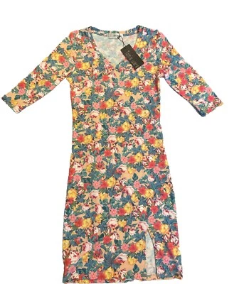 Vestido Tomsware Mujer Talla Pequeña Floral Rosas Bodycon Abertura Nuevo con Etiquetas Estilo Vintage Foto 1 de 4