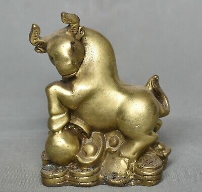 9,5 Cm Alte China Messing Feng Shui 12 Tierkreis Jahr Bull Oxen Luck Skulptur • 59.50€