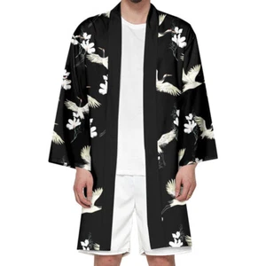 Men Japanese Kimono Robe Yukata Long Haori Cardigan Shirt Dressing Gown Robe - Picture 1 of 15