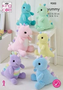 Knitting Pattern Dinosaur Stuffed Toys Small or Large Soft Teddy King Cole 9202 - Picture 1 of 3