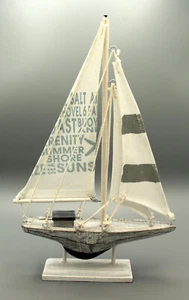 Velero para Decoración 31 x 19 x 4 cm Madera Lino Blanco Gris Barco Shabby - Imagen 1 de 4