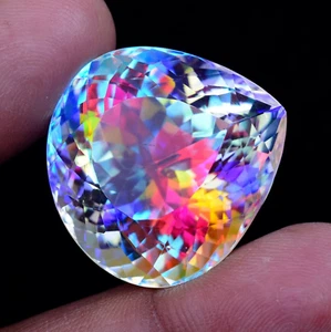 Natural Mystic Quartz 61.80 Ct Rainbow Color Stunning Certified Pear Gemstone - Picture 1 of 8
