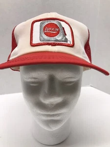 Vtg Lufkin Tools Tape Measure Logo Sewn Patch Front Red Snapback Trucker Hat USA - Picture 1 of 11