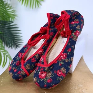 Womens Chinese Folk Mary Jane Shoes Qipao Slippers Floral Ballet Flats / 7.5 - Picture 1 of 8
