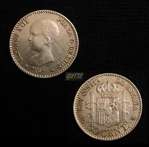 *GUTSE*488-ALFONSO XIII, 50 CÉNTIMOS 1892*9-2, MADRID PG M, EBC- - Picture 1 of 1