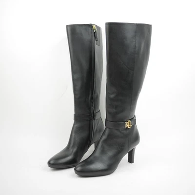 LAUREN RALPH LAUREN Mujer 5.5 - Botas hasta la rodilla de cuero negro botas de tacón alto Foto 1 de 4