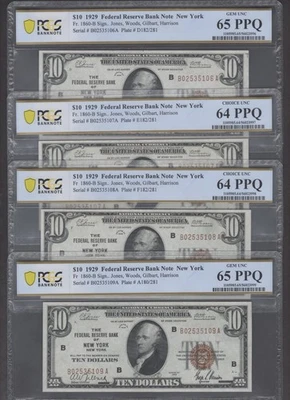 4 Sequential Fr. 1860-B 1929 $10 Federal Reserve Bank Notes NY PCGS Graded - P18 - Image 1 of 4