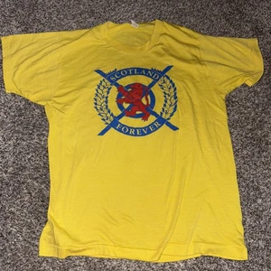 Vintage Scotland Forever Shirt Large Yellow Graphic Tee Made USA Screen Stars - Picture 1 of 8
