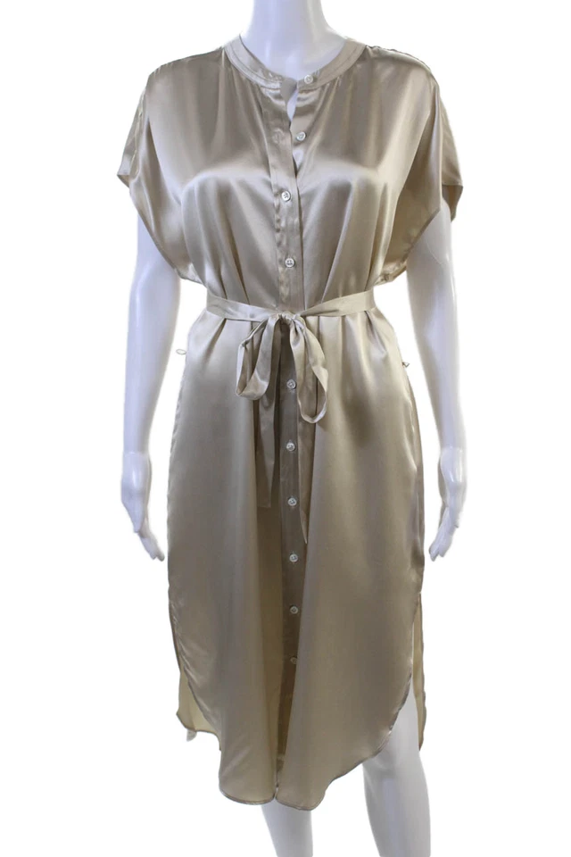 Banana Republic, Women Silk Beige Shirt Dress Button Petite Size L - Image 1 of 4