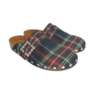 GB Gianni Bini Tartan Plaid Embellished Mule Clogs Women's Size 6.5 M Blingy - Picture 1 of 7