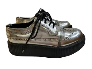 T.U.K. V9019 TUK Viva Mondo 4-Eye Round Toe Wingtip Brogue Creeper Silver Tuk - Picture 1 of 10