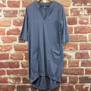 XCVI Dress Womens Large Blue Slubbed Lagenlook Minimal Basic Pocketed Popover - Picture 1 of 9