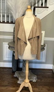 Bagatelle Collection Women's Taupe Faux Suede Open Draped Front Jacket Size M - Picture 1 of 8