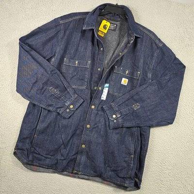 Carhartt джинсовая рубашка куртка мужская 2XL XXL синий открытый одеяло с подкладкой работы новый с Ярлыками - Изображение 1 из 4