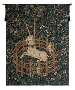 Unicornio en cautiverio diseño animal tapiz tejido belga arte de pared colgante (nuevo) - Imagen 1 de 6