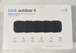 Blink Outdoor 4, 5-Pack Security Camera System Battery Powered 1080p HD - Picture 1 of 2