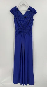Vestido Tadashi Shoji Para Mujer Mediano Pequeño Azul Plisado Maxi Mangas Cap - Imagen 1 de 21