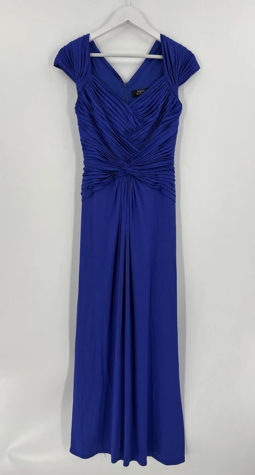 Tadashi Shoji Gown Dress Womens Medium Petite Blue Pleated Maxi Cap Sleeves - Image 1 of 4