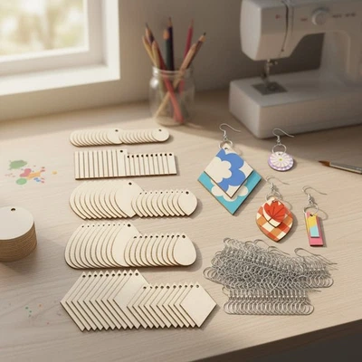 Conjunto Creative 300 peças de brinco de madeira em branco - Designs leves e confortáveis - Imagem 1 de 4