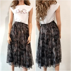 AUTH FW2008 Dolce&Gabbana feathers printed brown gray silk skirt IT 40 - Picture 1 of 18