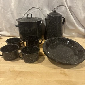 12 Piece Black Enamelware Campfire Set - Picture 1 of 14