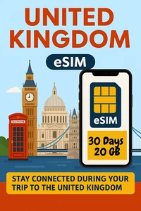 Best United Kingdom UK esim Data Travel e sim High-Speed 5G/4G ๐ถ 30 Days 20 GB - Picture 1 of 14