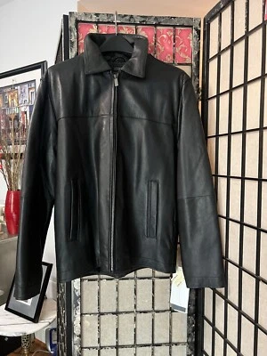 Perry Ellis Portfolio Men’s Black Lambskin Leather Jacket Size Medium Full Zip  - Image 1 of 4
