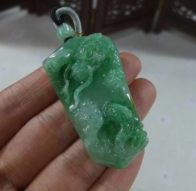 Cert'd Natural Type A Green Jadeite Jade Dragon Pendant 0300 - Image 1 of 4