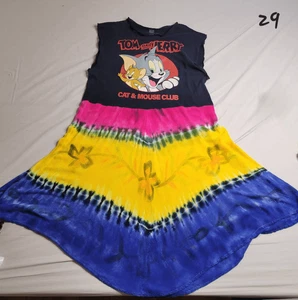 Upcycled repurposed tshirt dress Tom and Jerry bohemian tyedye swim cover women' - Picture 1 of 7