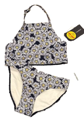 Conjunto de bikini Melrose & Market halter top niñas talla 10 azul marino estampado margarita UPF 50 Foto 1 de 4