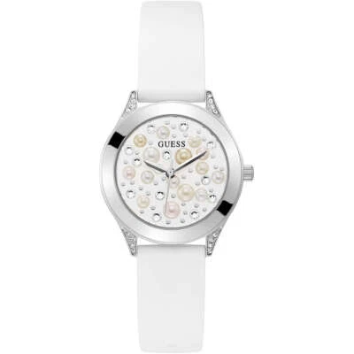 Orologio Donna GUESS PEARL GW0381L1 Silicone Bianco Swarovski NEW - Immagine 1 di 3