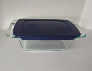 PYREX 1.5 Qt Easy Grab Rectangle Clear #C213 Baking Casserole w/Blue Lid #213-PC - Picture 1 of 3