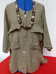 Bluse Vintage große Taschen oliv COBRA Leinen nicht getragen groß 50 52 - Bild 1 von 17