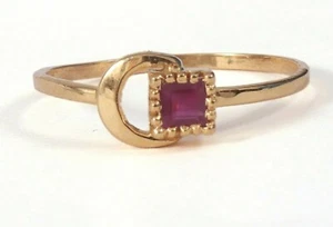 Natural Pink Ruby 0.21Ct 18K Gold Plated Yellow Gold Half Moon Ring For Her - Picture 1 of 4