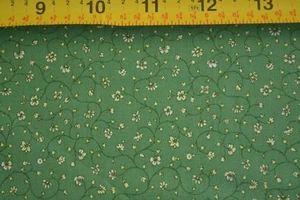 By 1/2 Yd, White Calico on Green Quilt Cotton, RJR/Hasegawa/Sweet Victoria, B665 - Picture 1 of 6