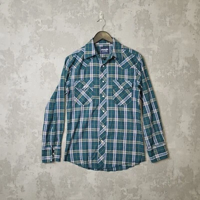 Vintage Wrangler Western Shirt Mens Small Sawtooth Pearl Snap Green Check A - Image 1 of 4