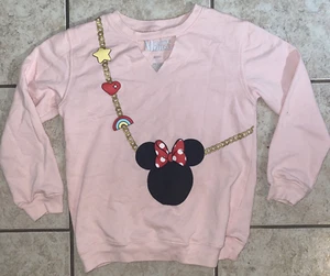 Disney Minnie Mouse Sweatshirt Girls Large Pink Heart Star Rainbow Gold Chain - Picture 1 of 14