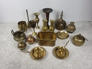 Vintage Solid Brass Mixed Lot of 17 Various Small to Mini Decorative Pieces - Picture 1 of 12