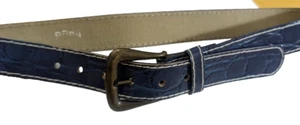 Vtg Blue Faux Animal Leather Waist Belt Women's Size Small Bronze Buckle GUC - Picture 1 of 3