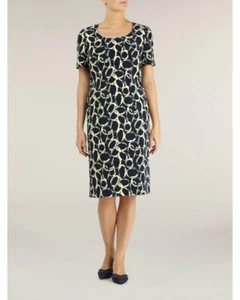 New Jacques Vert dress 16 18 20 Navy Blue Yellow Rings halo Short sleeve Wedding - Picture 1 of 12