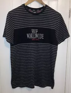 Huf Men’s Heavyweight Knit T- Shirt Black/ Gray Striped- Size UK Medium - Picture 1 of 5