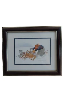 Rie Munoz 1984 TANGLED TRACES slitta cani uomo incorniciato opaco stampa firmata 9,5x11,5" - Foto 1 di 7
