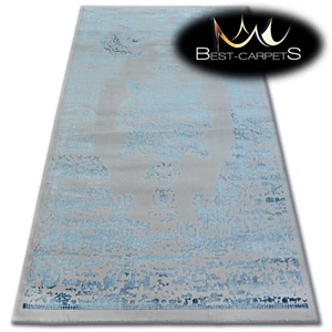 VERY SOFT WOOL & ACRYLIC RUGS blue "MANYAS" Thick & Densely Woven HIGH QUALITY - Picture 1 of 6