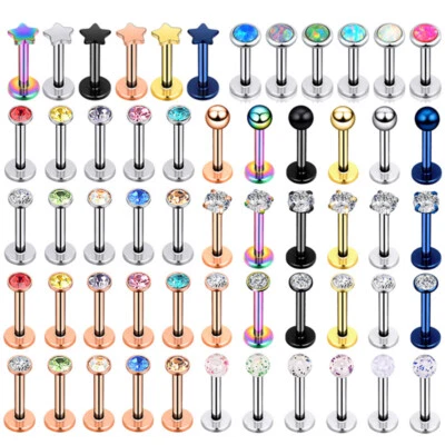 24PCS CZ Lip Labret Monroe Stud Surgical Steel Nose Helix Tragus Piercing 16G - Image 1 of 4