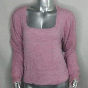 Astr The Label Size Large Fuzzy Crop Sweater Square Neck Puff Sleeve New - Picture 1 of 7